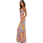 Vancol Women Spaghetti Strap Satin Dresses Backless Hollow Casual Boho V Neck Dress Flowy Dress