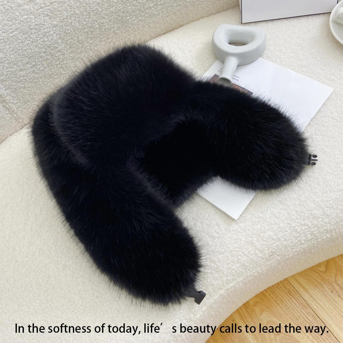 Women's Fluffy Trapper Hat, Long Pile Faux Fur Ushanka hat with Buckle, Luxurious Mink-Style Winter Warm Hat