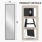 Fictor Full Length Mirror With Stand, Floor Standing Mirror Full Body, Hd Shatterproof Black Frame Wall Mirror For Bedroom, Living Room, Dressing Room & Entryway, 56"X15"