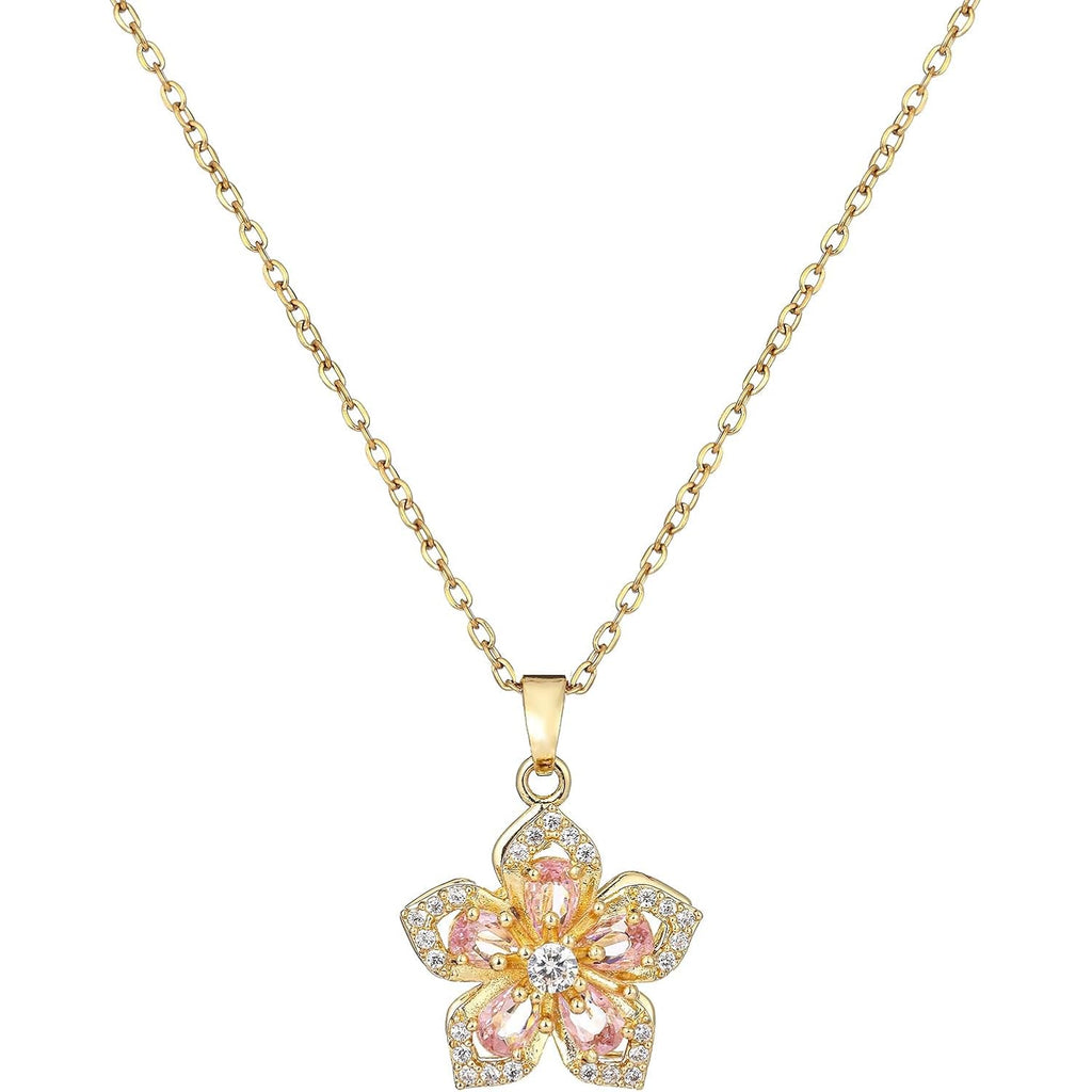 Necklace for Women Gold Flower Fidget Necklace Rotatable Crystal Silver Blossom Pendant Necklaces Adjustable Spinning Fidget Necklaces Redbud Flower Choker Funny Gift Jewelry