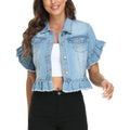 Miss Moly Women'S Denim Jacket Ruffle Sleeve Button Down Distressed Summer Cropped Jean Jackets