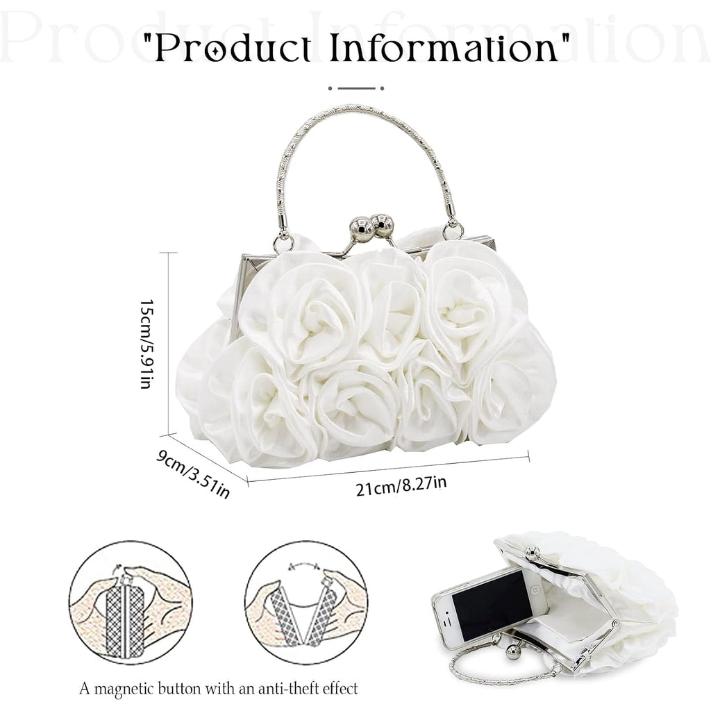 Women Evening Clutch Bag Floral Satin Small Purses With Detachable Strap For Wedding, Party, Prom