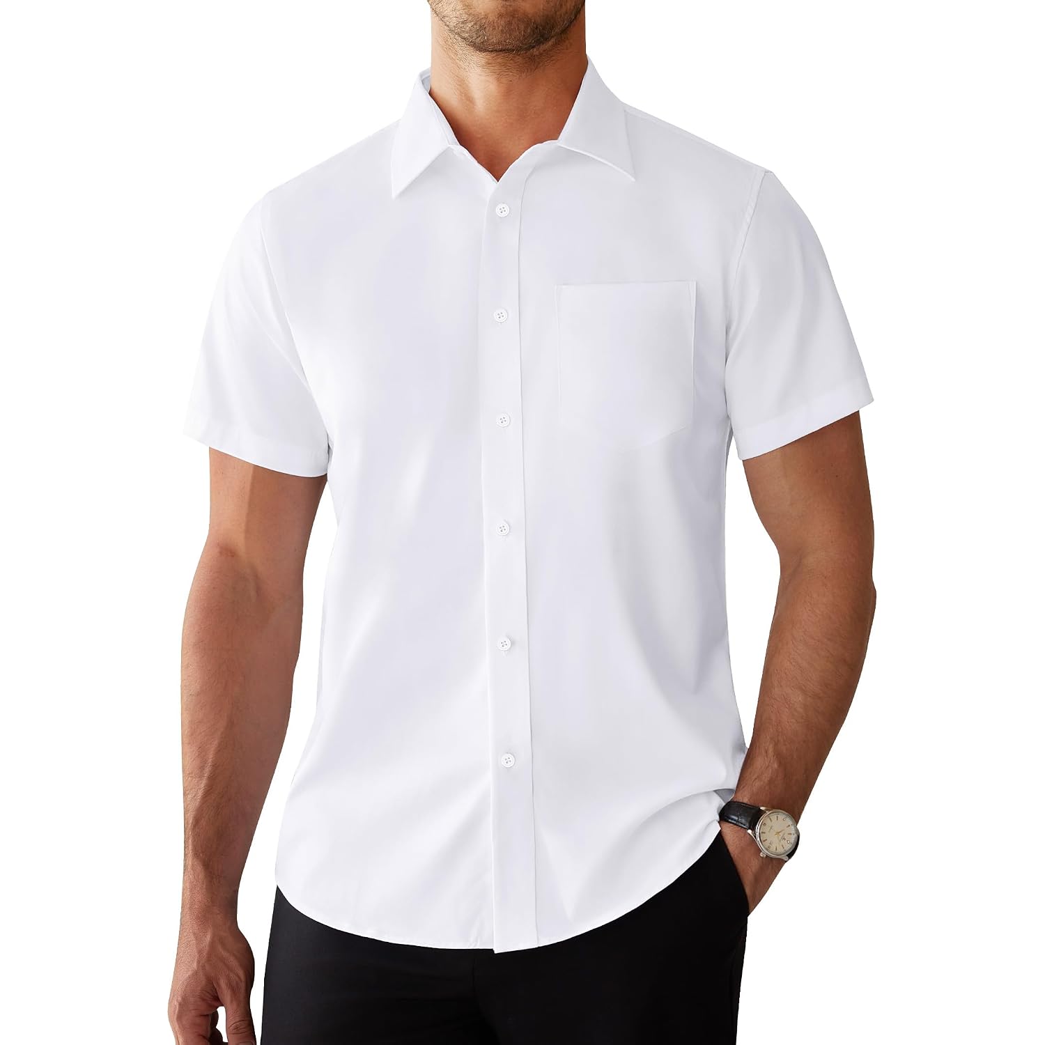 Alimens & Gentle Mens Dress Shirts Short Sleeve Wrinkle Free Stretch Regular Fit Formal Casual Button Down Shirt With Pocket