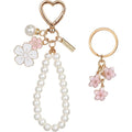Piriuuo 2 Pcs Cute Pearl Keychains for Women, Flower Keychain Kit Imitation Pearl Chain Key Chain Golden Car Key Chain Flower Keychain Charm for Girls Purse Bag Accessories
