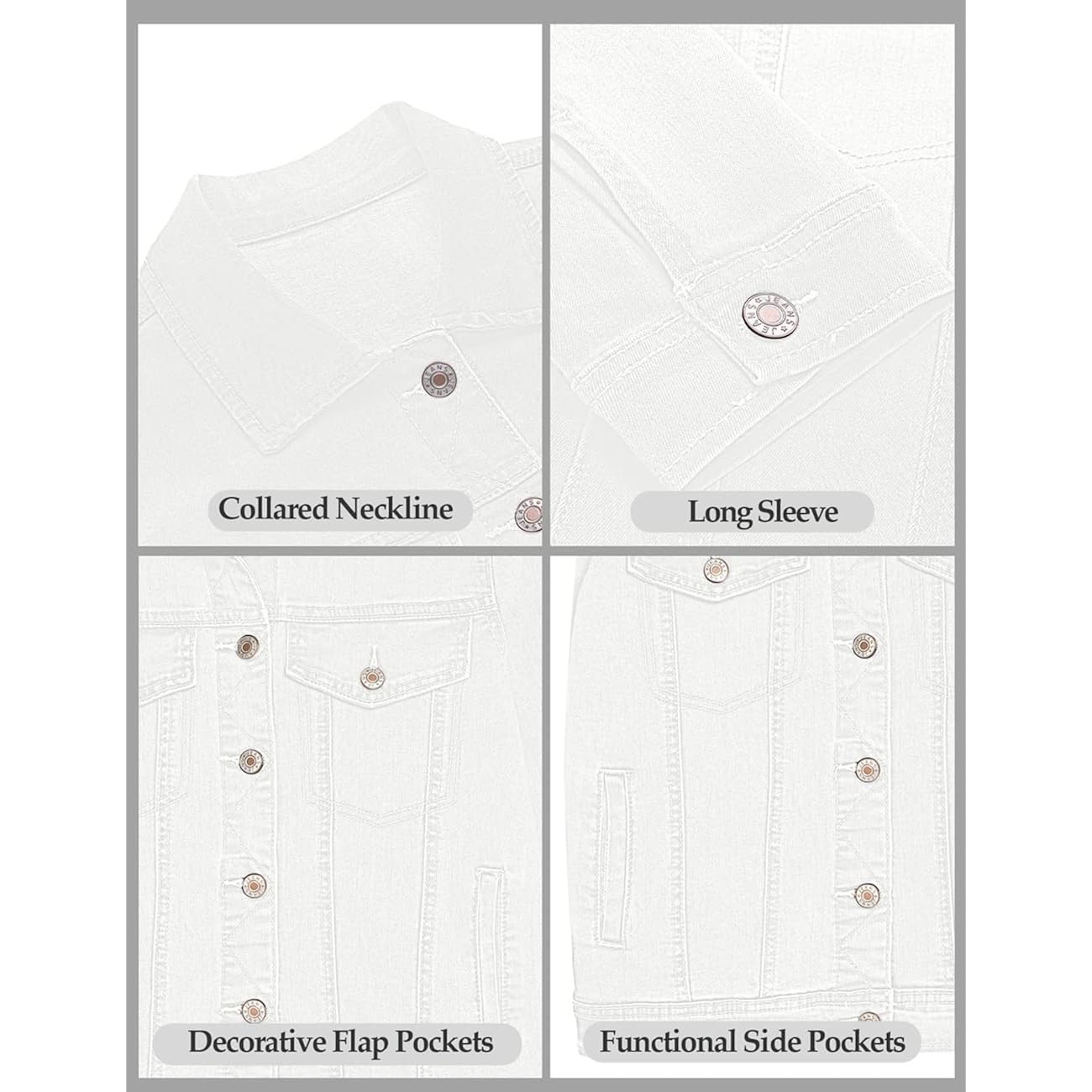 Vetinee Womens Stretch Button Down Long Sleeve Pockets Denim Jean Trucker Jacket