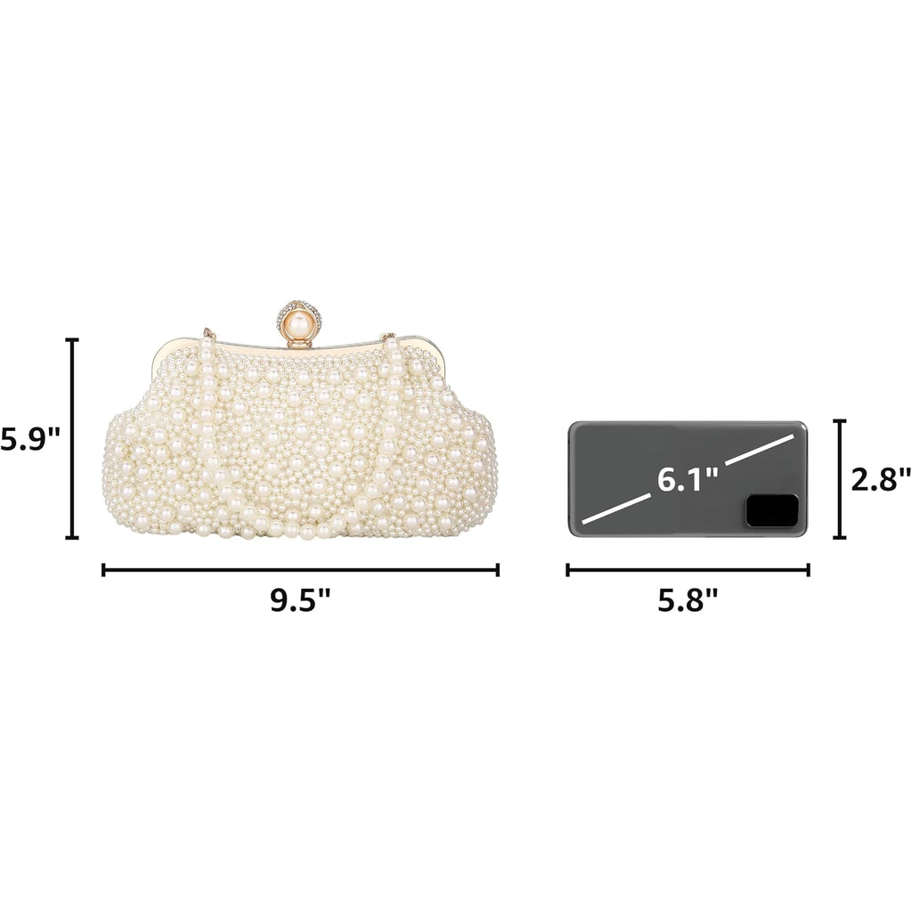 Women Pearl Clutch Bag Noble Crystal Beaded Evening Bag Wedding Clutch With Pearl Chain