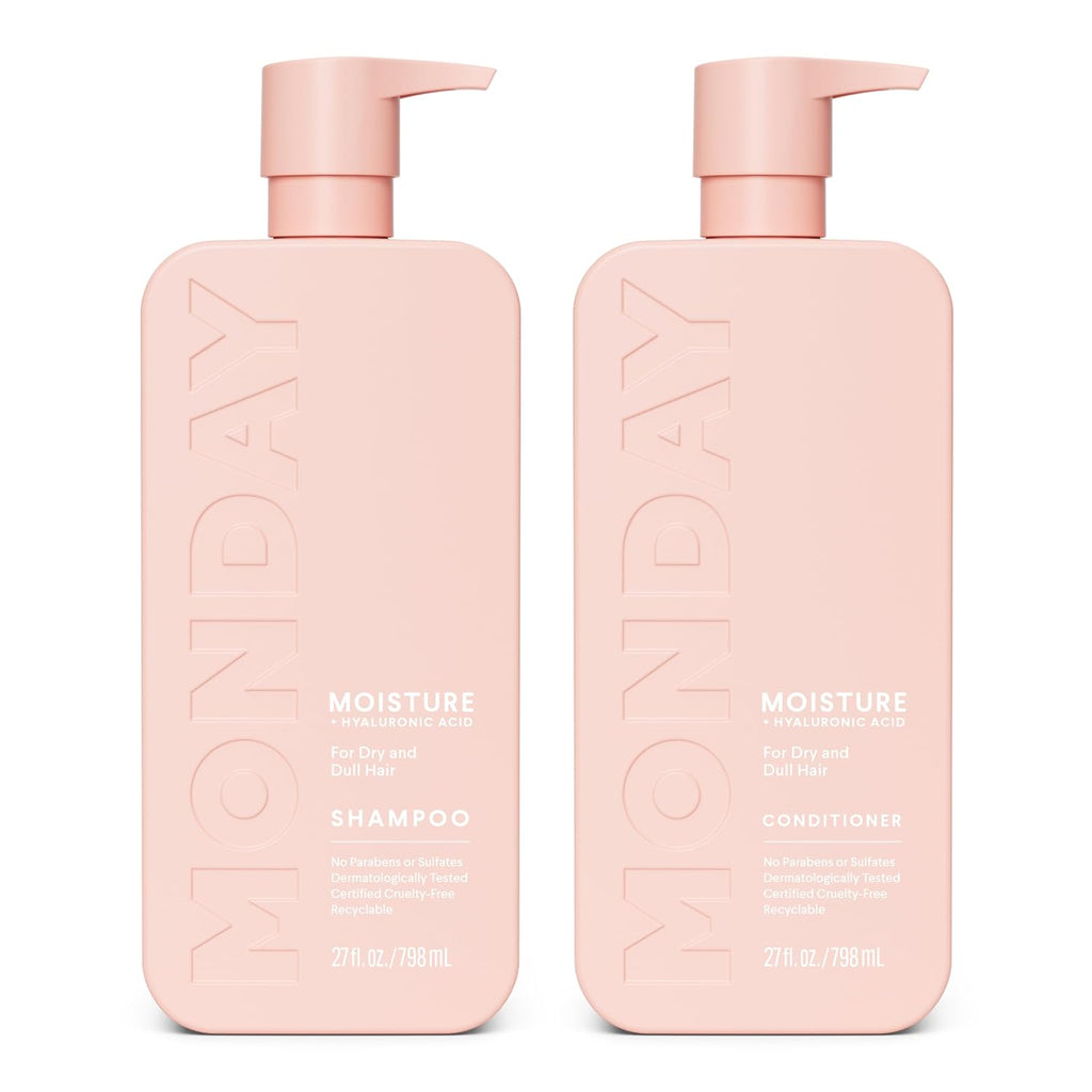 Monday Haircare Moisture Shampoo + Conditioner Bathroom Set (2 Count) 27 Oz Each For Dry, Coarse, Stressed, Frizzy Hair, Made With Coconut Oil, Rice Protein, Shea Butter And Vitamin E