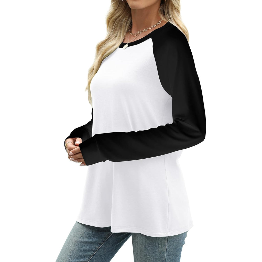 Wiholl Long Sleeve Shirts For Women Color Block Raglan Tops Casual Crewneck Basic Tees Fall Clothes 2026 Fashion