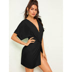 Floerns Women'S Deep V Neck Twisted Plunging High Slit Mini Party Dress