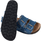 Roxoni Women'S Comfort Flat Sandals Double Buckle Adjustable Straps Flat Slides Footbed Suede