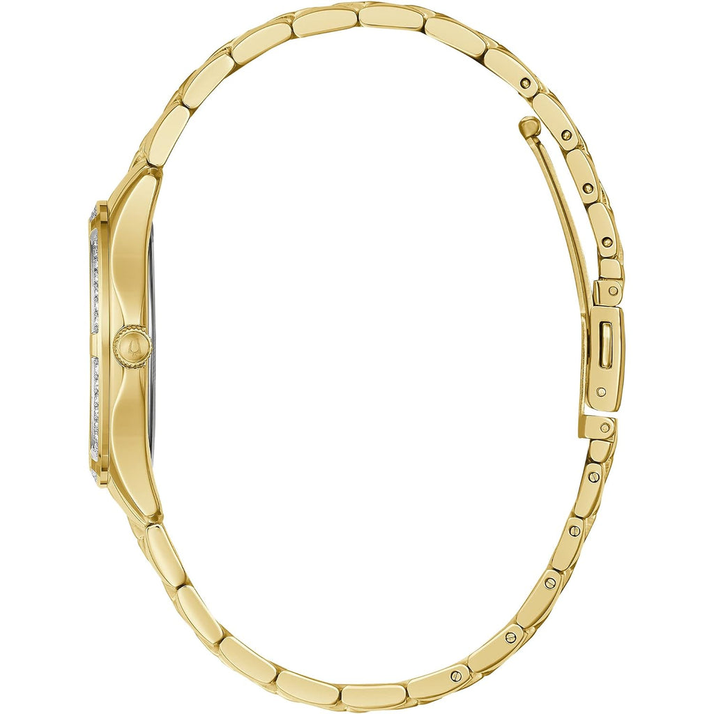 Bulova Ladies' Crystal Stainless Steel 3-Hand Quartz Watch, White Mother-Of-Pearl Dial