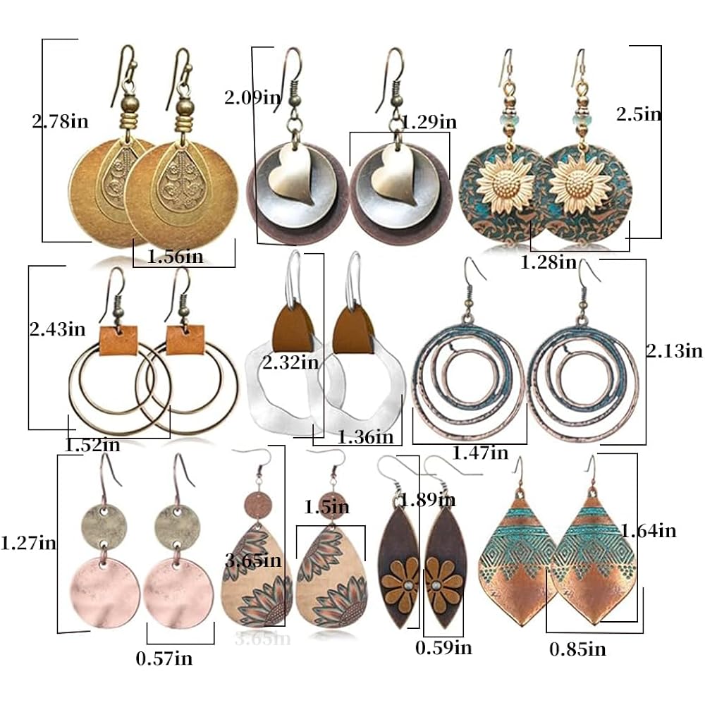 10/14 Pairs Vintage Dangle Earrings for Women Boho Jewelry Set Sunflower Geometric Teardrop Earrings