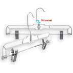 Deilsy™ Pants Hangers With Clips 12 Pack – 14 Inch Clear Plastic Skirt Hangers, 360° Swivel Hook, Clip Hangers For Pants, Skirts, Jeans, Shorts & Trousers – Space Saving, Non-Slip