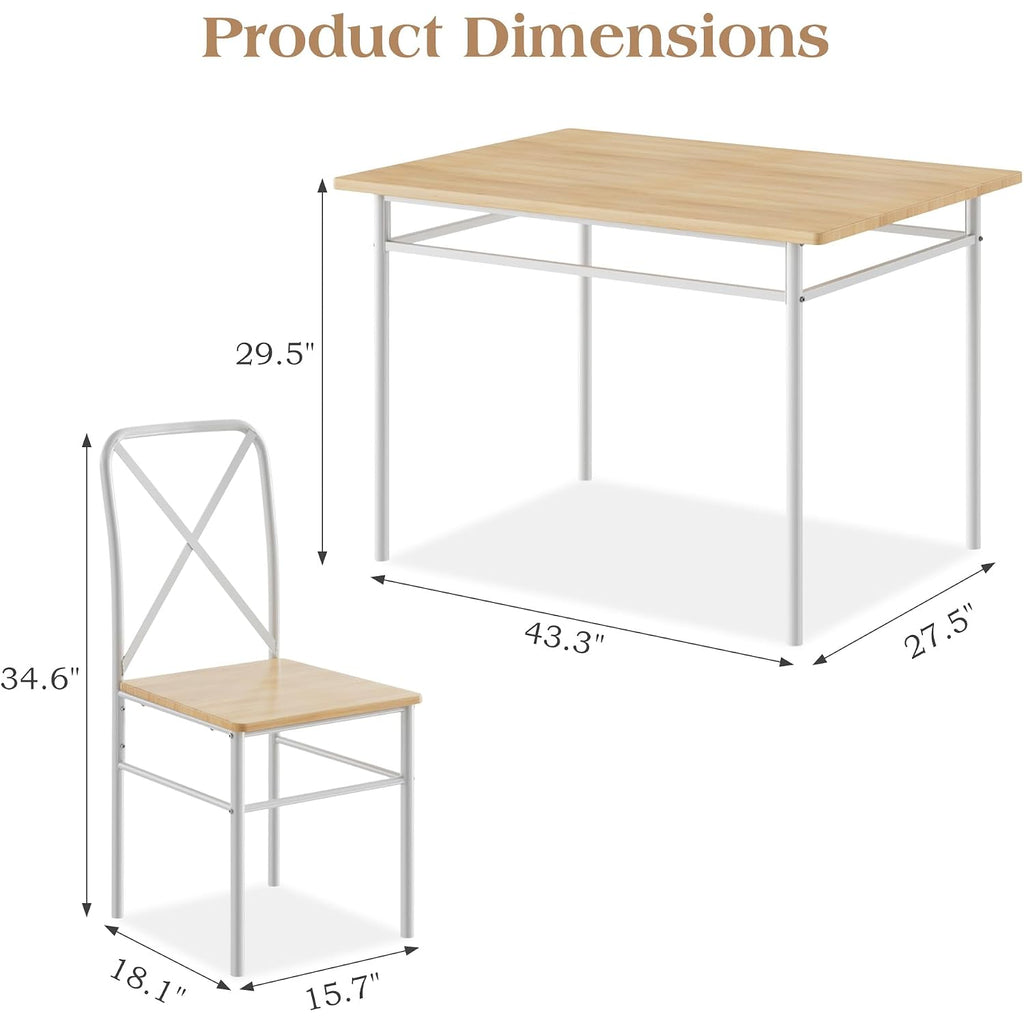 Vecelo 5-Piece Dining Table Set For 4, Wood Dinette With Chairs, Natural | Space-Saving, For Kitchen