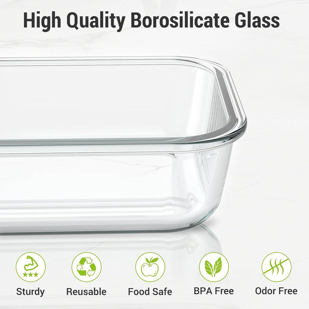 Dealusy 10 Sets (20-Piece) 36 Oz & 12 Oz Glass Food Storage Containers With Lids, Airtight Leak-Proof Glass Meal Prep Containers With Lids, Microwave Oven Freezer Dishwasher Safe, Gray