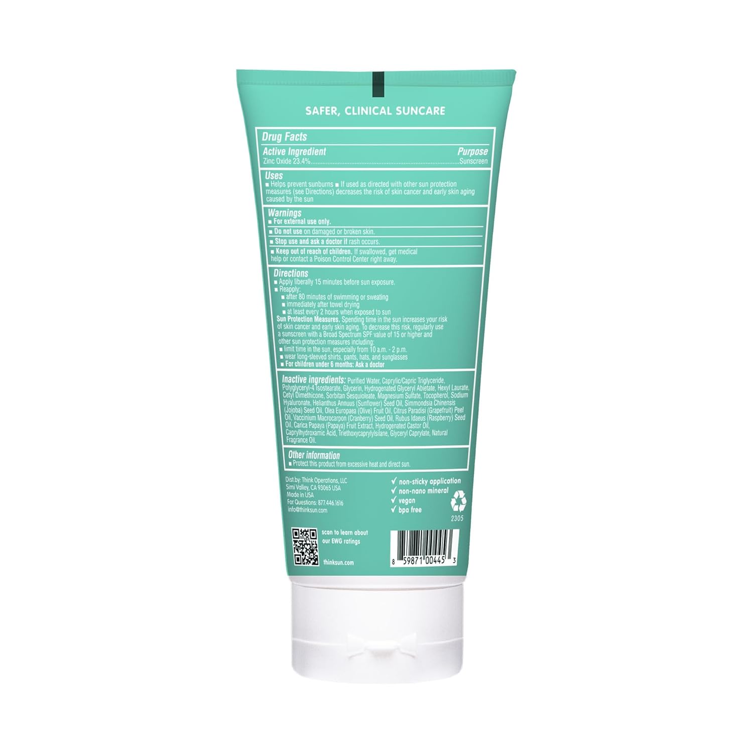 Thinkkids SPF 50+ Mineral Sunscreen, 6 Fl Oz – Safe, Natural Baby Mineral Sunscreen for Children - Water Resistant Sun Cream – Broad Spectrum UVA/UVB Sun Protection – Reef Safe