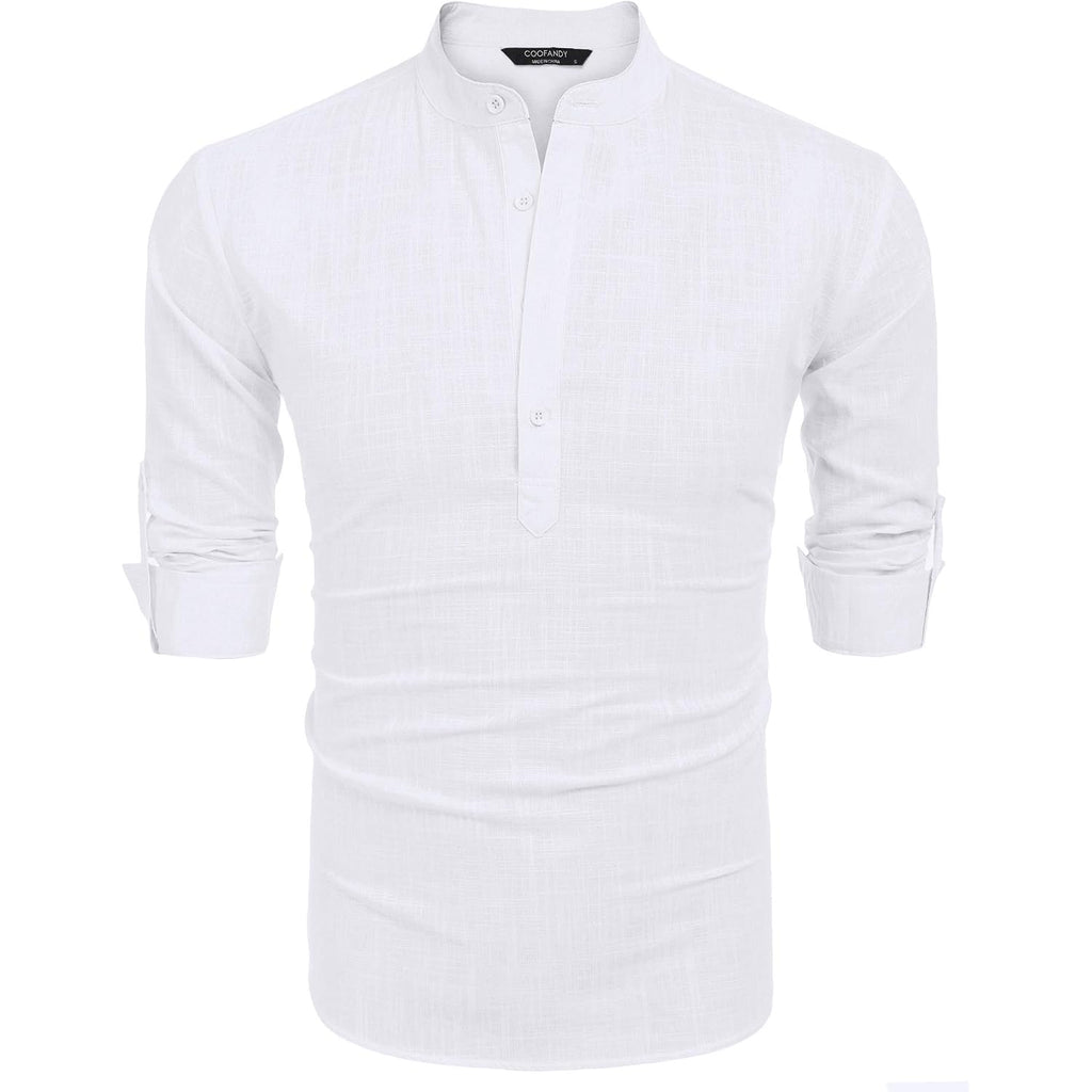 Coofandy Men'S Cotton Linen Henley T-Shirt Long Sleeve Hippie Casual Beach T-Shirts