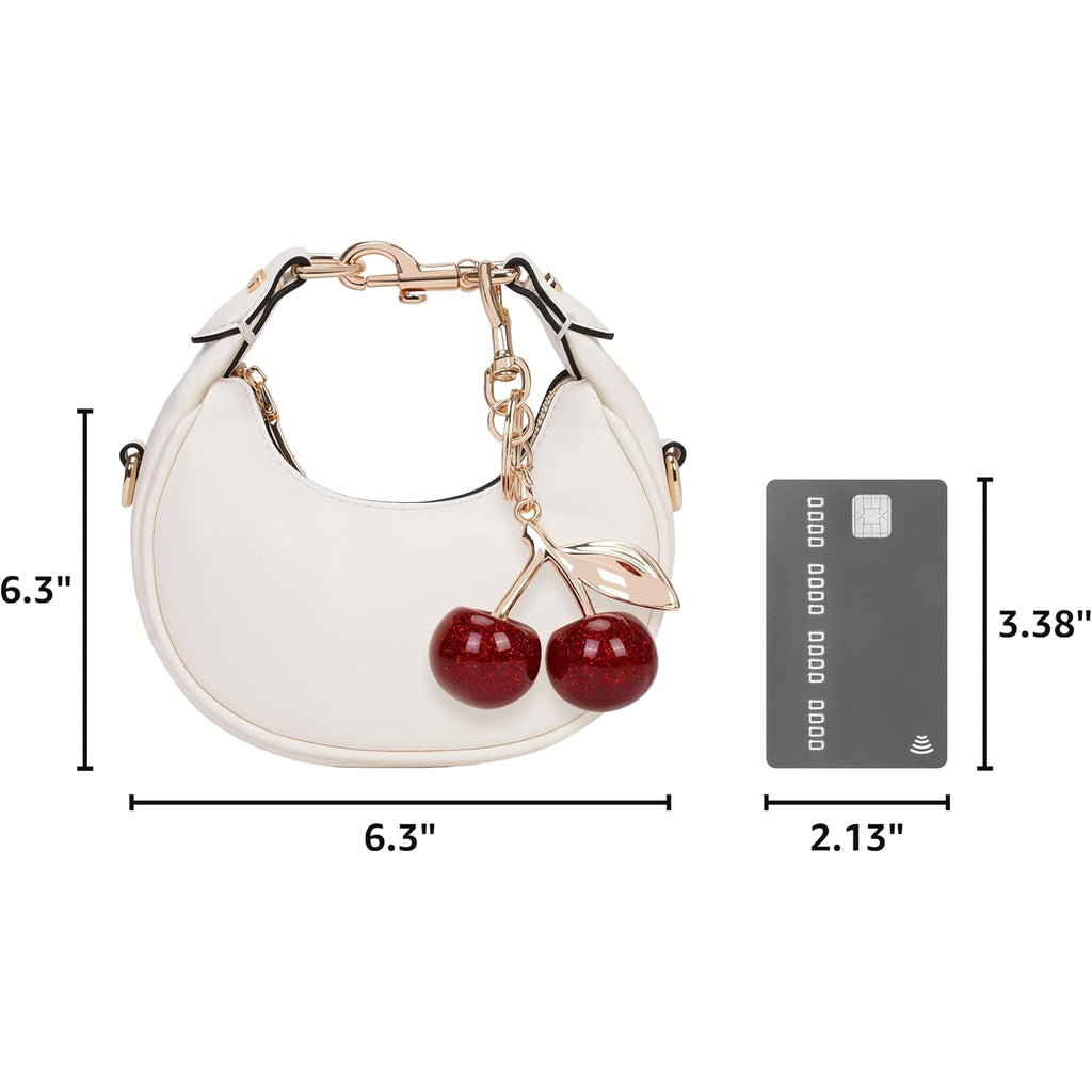 Jqwsve Small Top Handle Bags For Women Mini Purses Cute Ladies Handbags Crescent Mini Crossbody Bags With Cherry