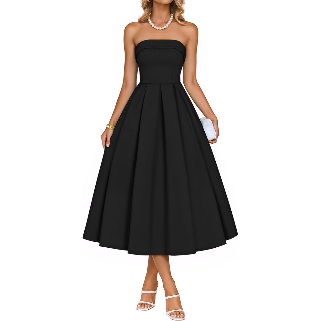 Zesica Women'S Summer Strapless Cocktail Dresses 2026 Elegant Off Shoulder Flowy A Line Wedding Guest Party Midi Dress