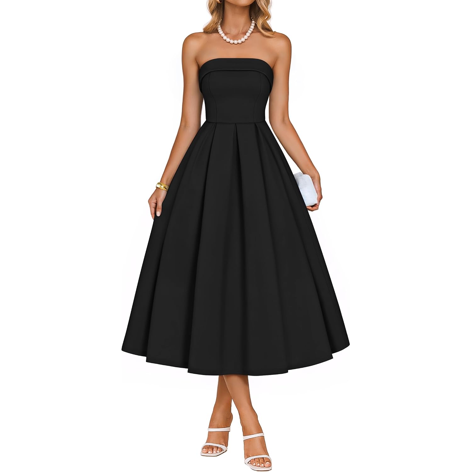 Zesica Women'S Summer Strapless Cocktail Dresses 2026 Elegant Off Shoulder Flowy A Line Wedding Guest Party Midi Dress