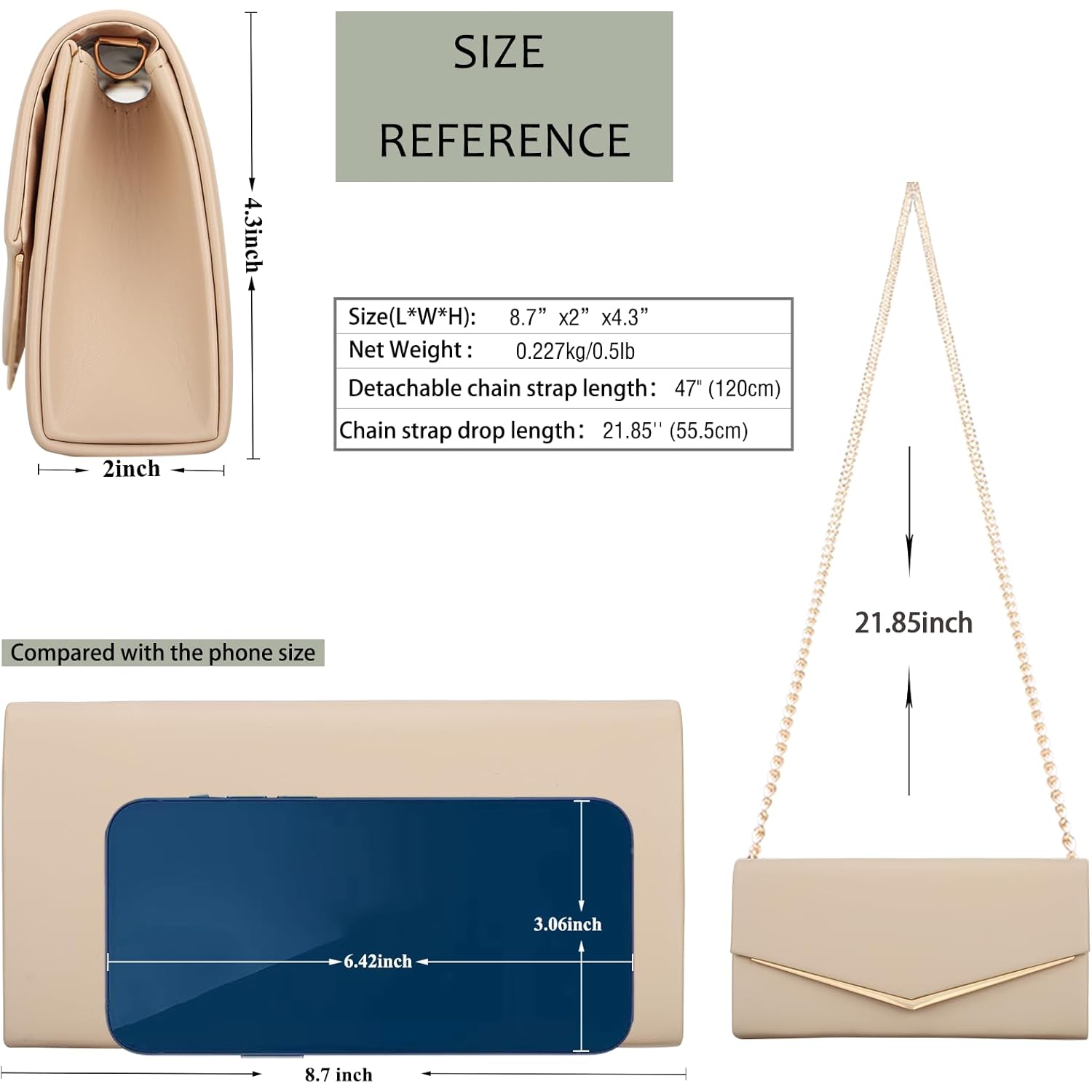 Women’s Evening Handbag Vegan Leather Ladies Envelope Clutch Classic Elegant Purse Bags