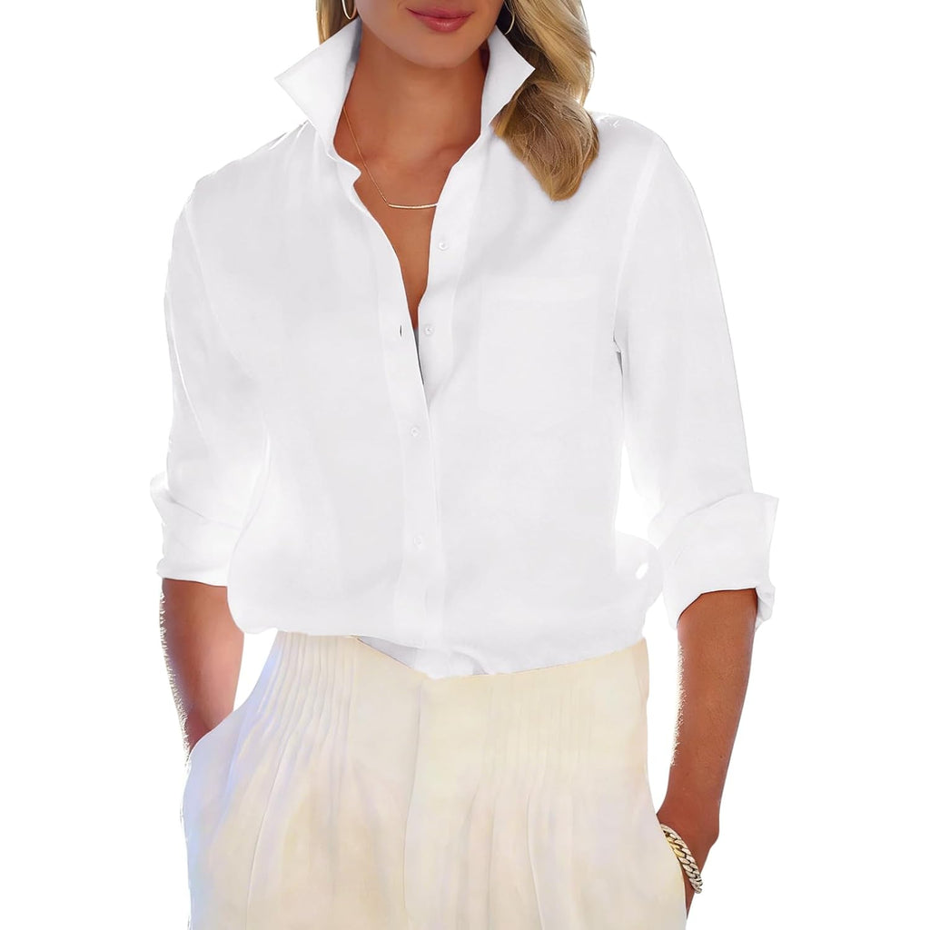 Button Down Shirts for Women Long Sleeve Dress Shirt Wrinkle Free Collared Work Shirt Casual Office Blouse Top