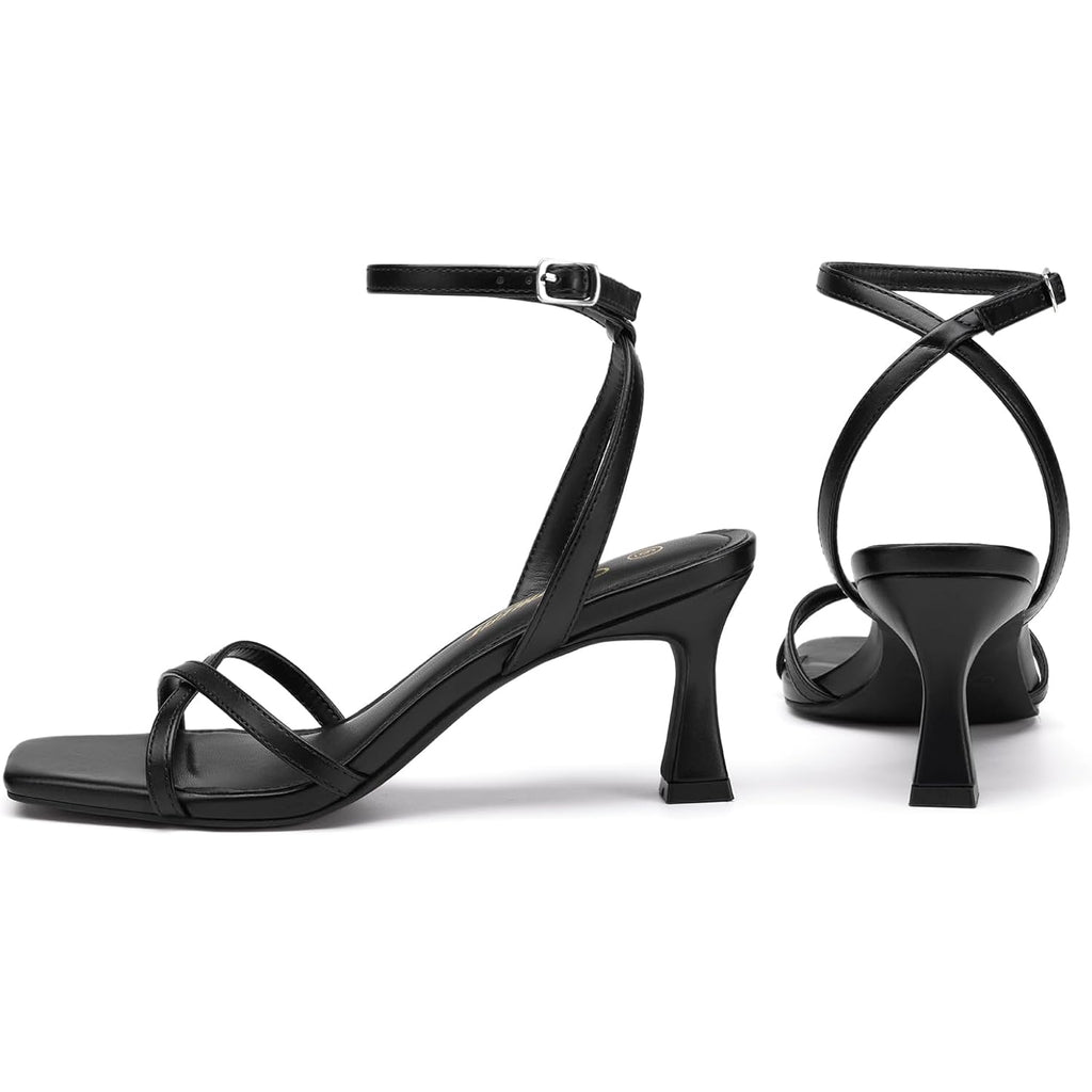 Athlefit Kitten Heels For Women Square Open Toe Strappy Heeled Sandals Ankle Strap Dress High Heels For Prom Party Wedding