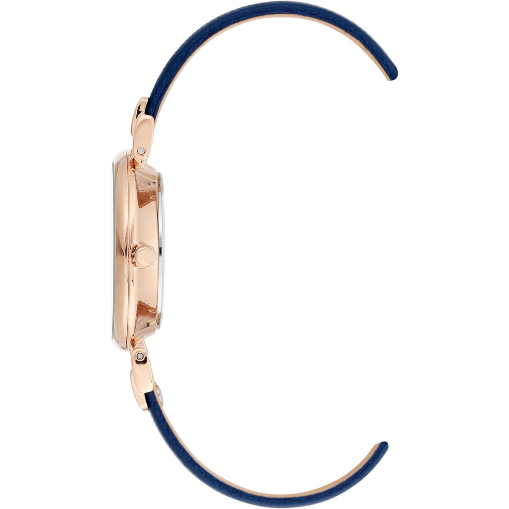 Anne Klein Women'S Easy-To-Read Navy Leather Strap Watch, Ak/2156Nvrg