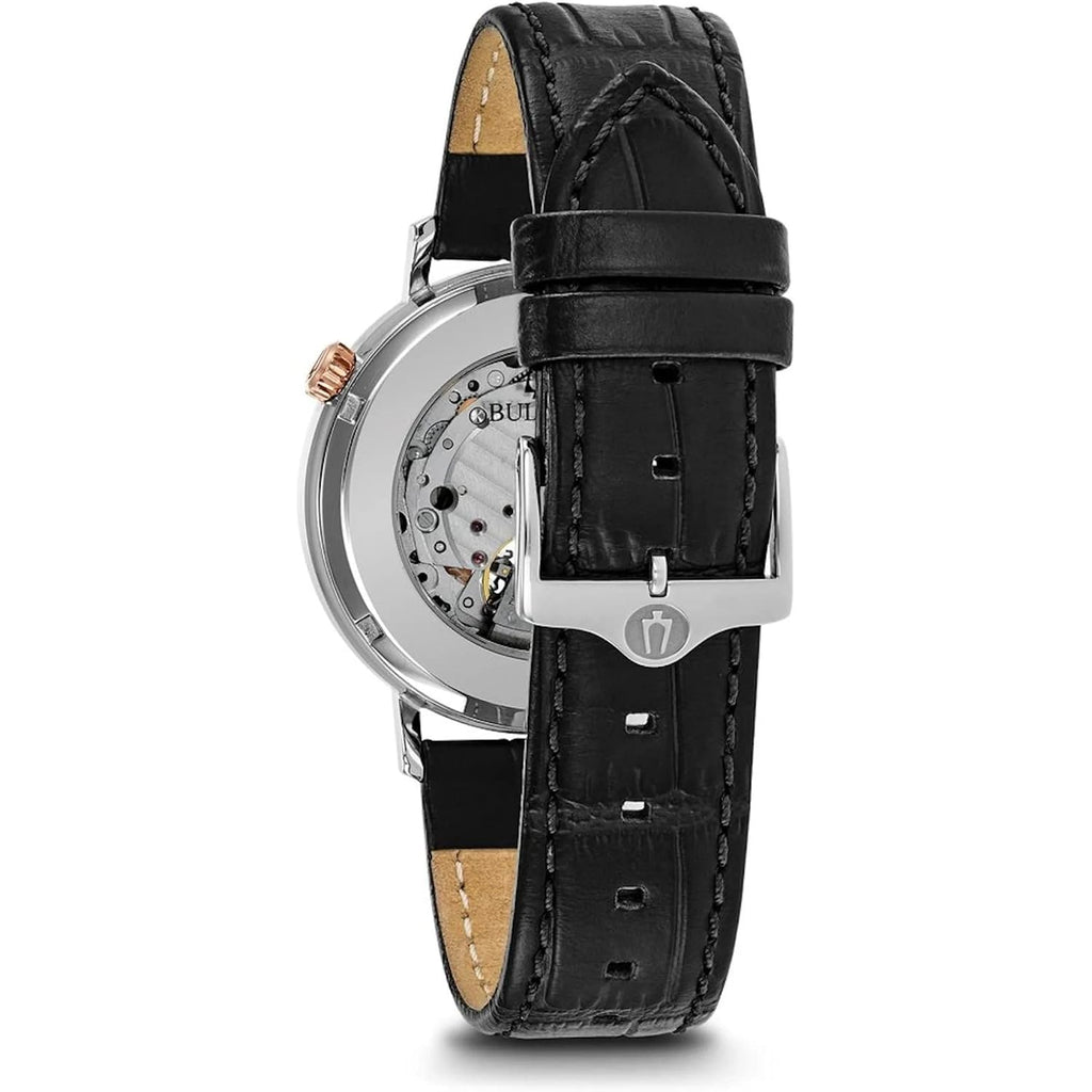 Bulova Men'S Classic Aerojet 3-Hand Automatic Leather Strap Watch, Open Aperture, 40-Hour Power Reserve, Double Curved Mineral Crystal, 41Mm