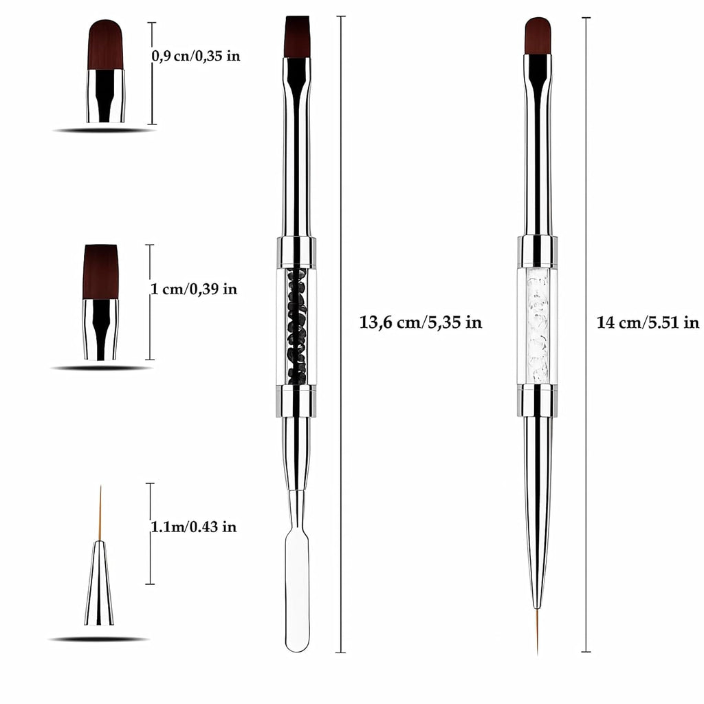 2PCS Dual-Ended Nail Art Brushes Set – Gel Nail Brush, Spatula & Liner Brush – Nail Art Tools for Builder Gel, Nail Polish Application, DIY Manicure & Salon Use