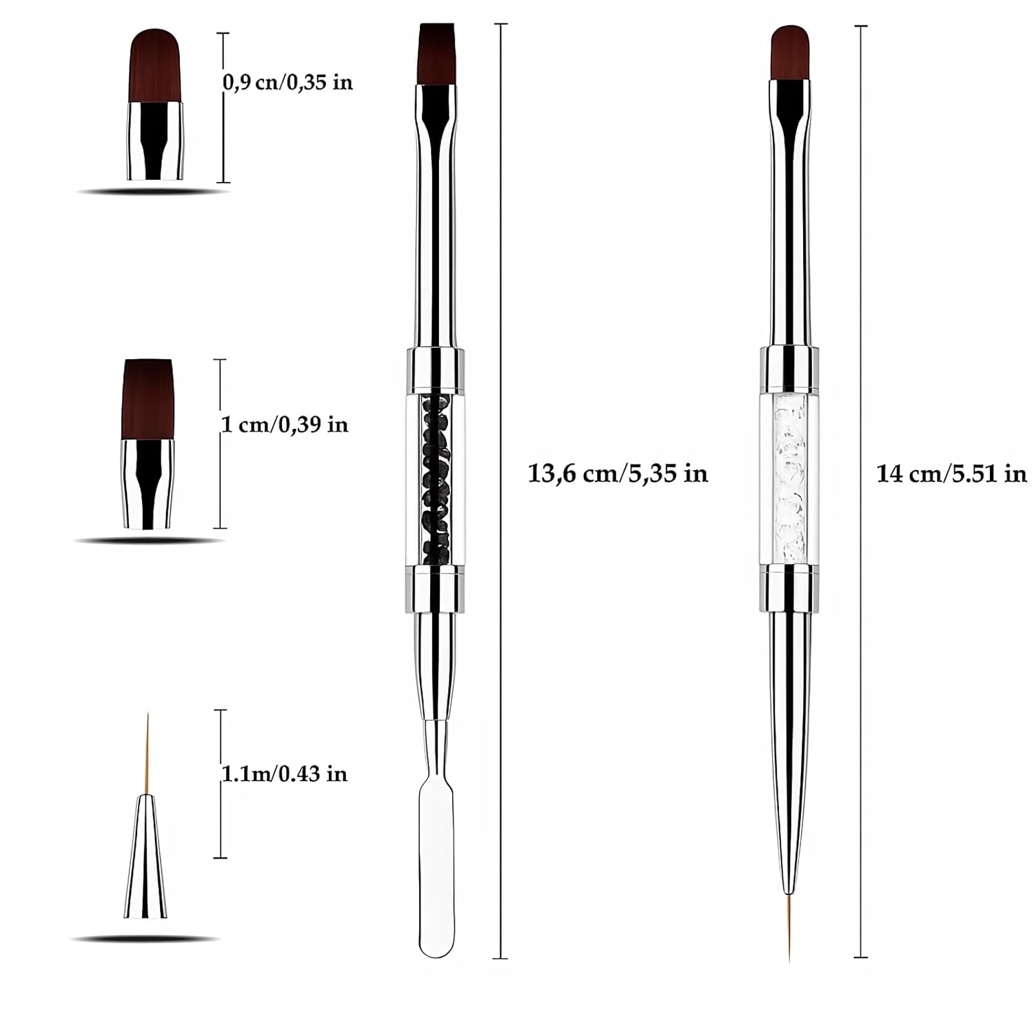 2PCS Dual-Ended Nail Art Brushes Set – Gel Nail Brush, Spatula & Liner Brush – Nail Art Tools for Builder Gel, Nail Polish Application, DIY Manicure & Salon Use