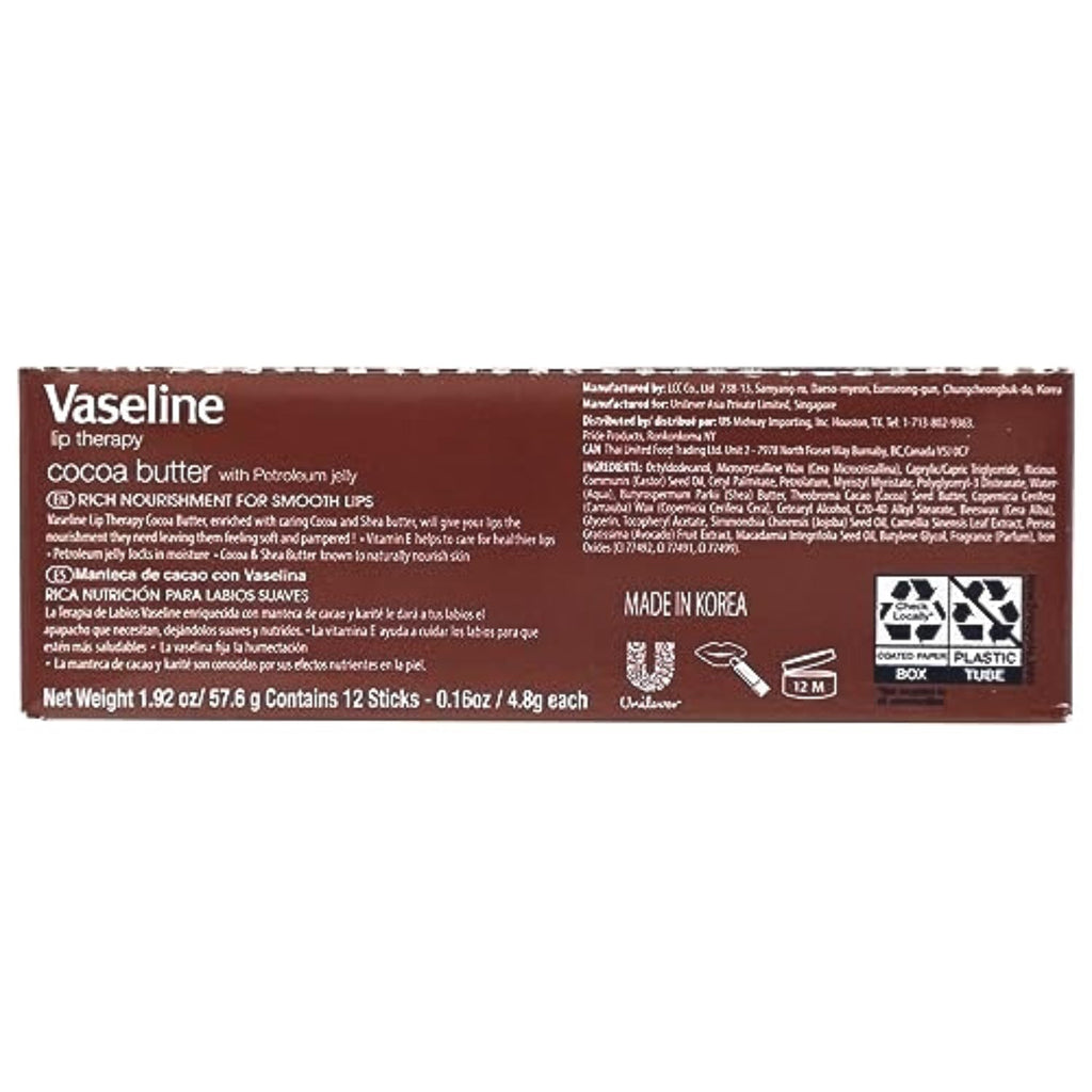 Vaseline Lip W/O Backer Card Cocoa - 12 Pack Box