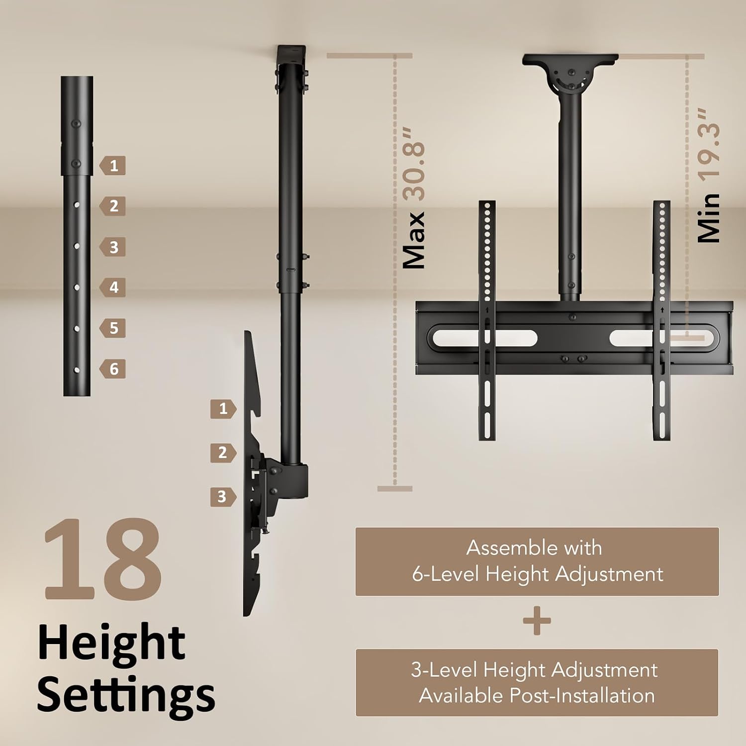 Ceiling Tv Mount Adjustable Bracket For 26-65 Inch Lcd Led Oled 4K Tvs, Pole Ceiling Mount Holds Up To 110Lbs,Hanging Tv Mount Max Vesa 400X400Mm (Ax11Tb01), Black