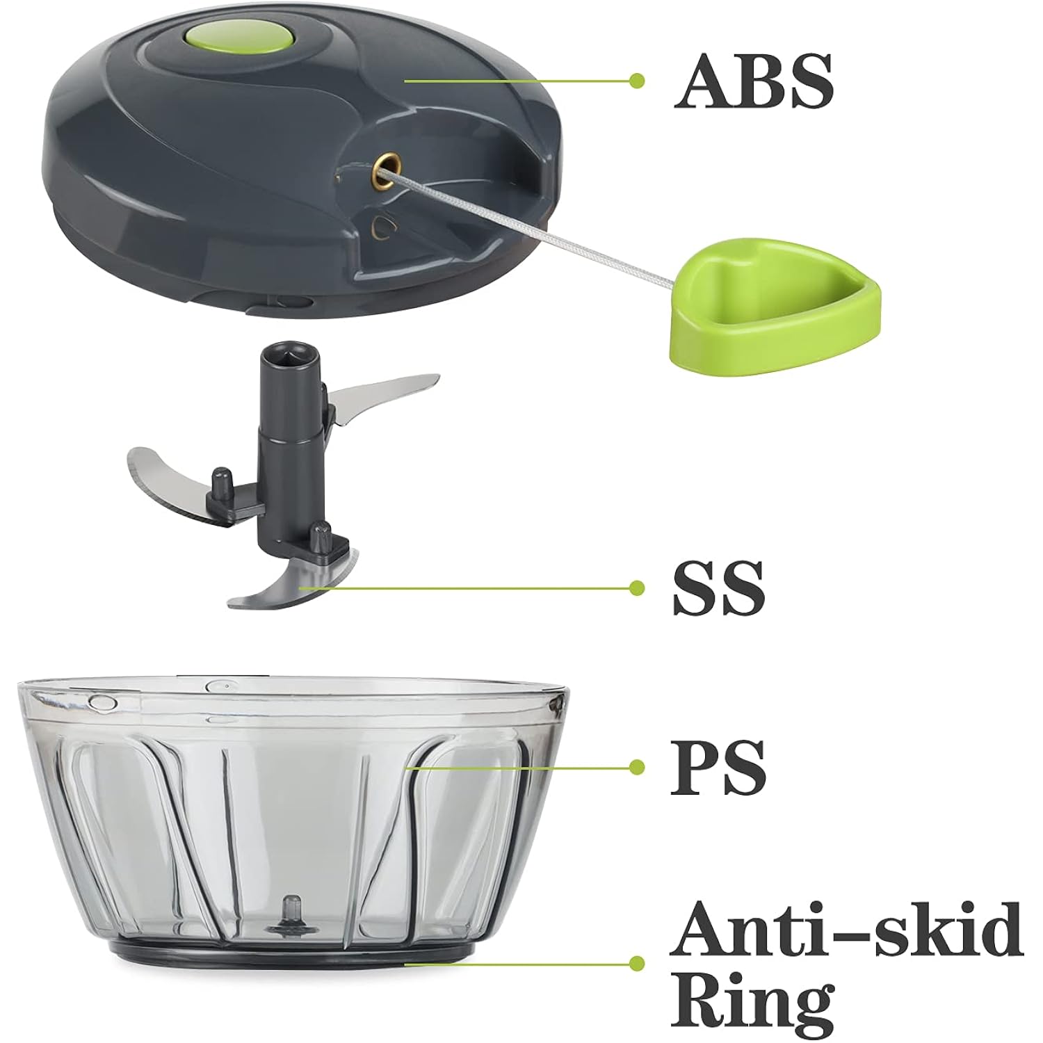 Cambom Manual Food Chopper Vegetable Cutter, Hand String Vegetable Chopper Onions Cutter For Vegetable Fruits Nuts Bpa Free Food Safe Material, 500Ml Gray