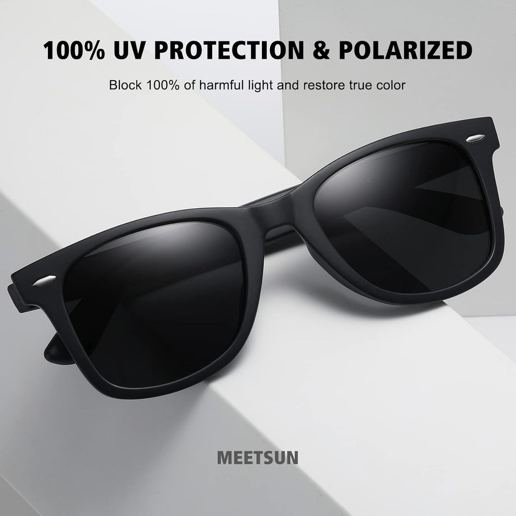 MEETSUN Retro Polarized Sunglasses for Women Men Classic Mirror Lens Driving Trendy Sun Glasses UV Protection (3 Pack)