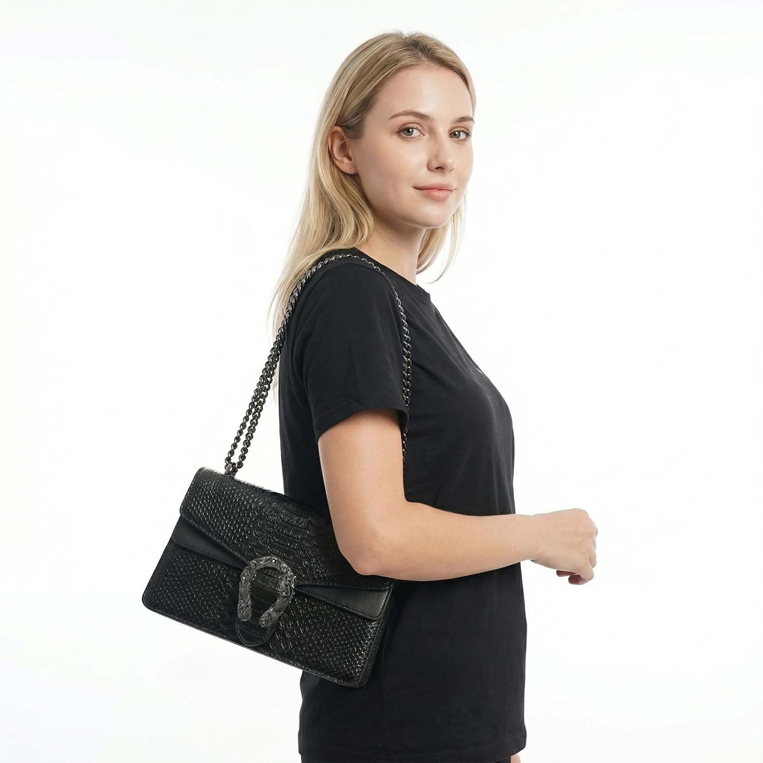 Leather Crossbody And Satchel Purse For Women - Classic Snake Print Chain Purse Luxury Pu Leather Bag