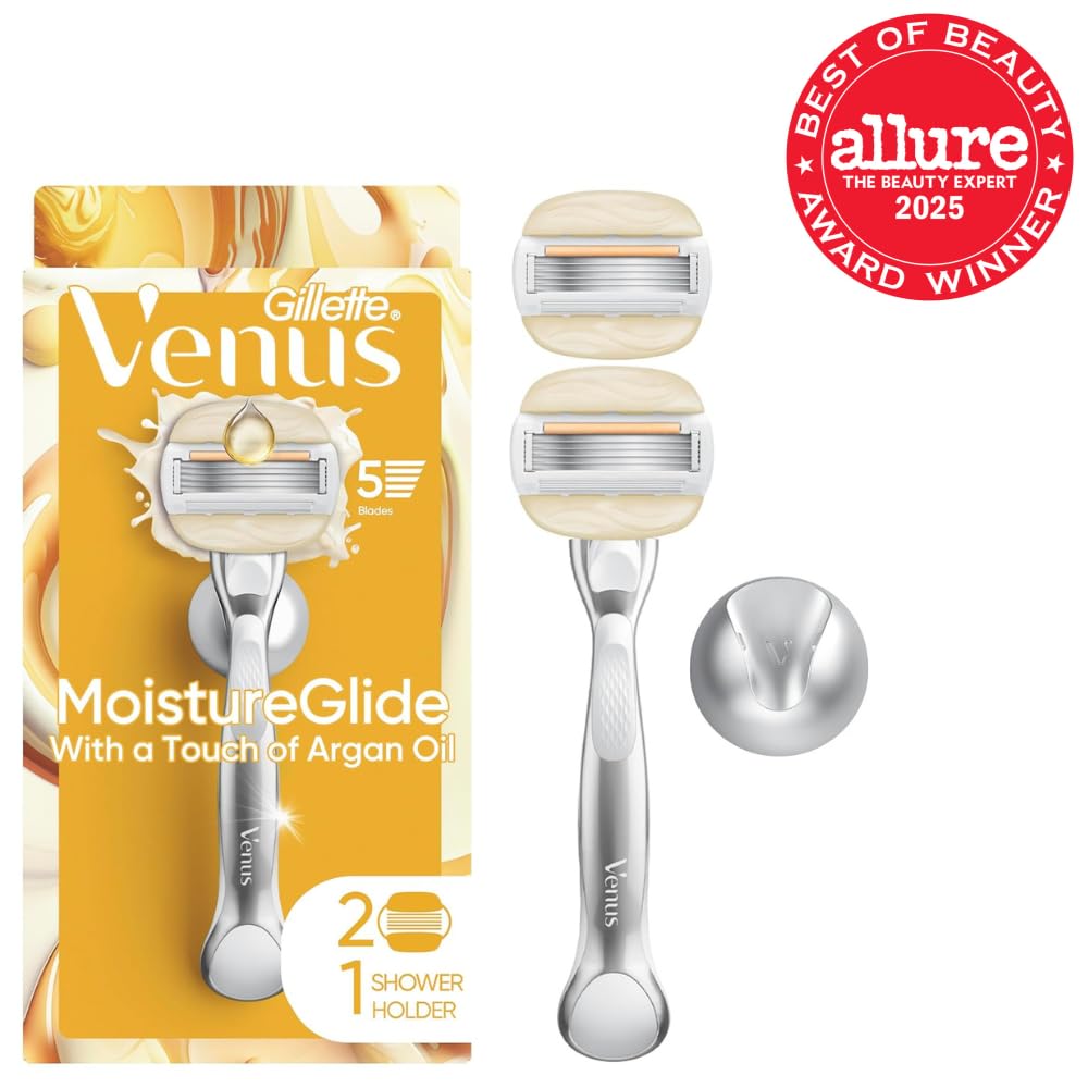 Venus Moistureglide Women's Razor, Reusable Handle, 2 Razor Blade Refills and Shower Holder