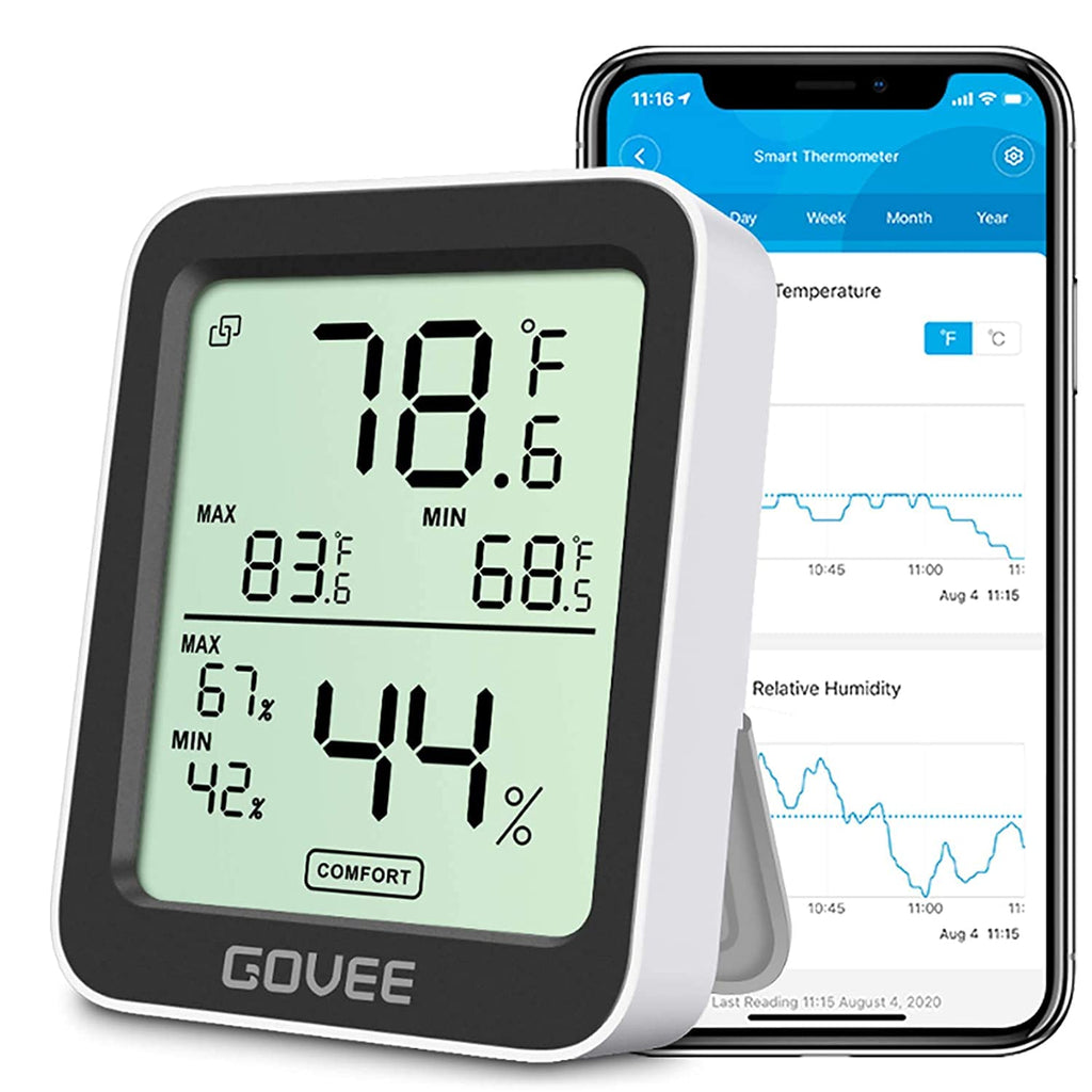 Govee Indoor Hygrometer Thermometer H5075 With Bluetooth App Control | Room Temperature Humidity Meter, 164Ft Remote Monitor, Smart Alerts, 2 Years Data Storage Export, For Bedroom Wine Cellar