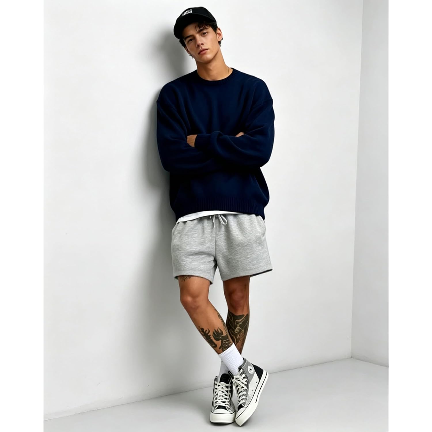Men’S Baggy Sweat Shorts Above The Knee, Casual Gym Y2K Loose Fit Shorts With Drawstring Waist