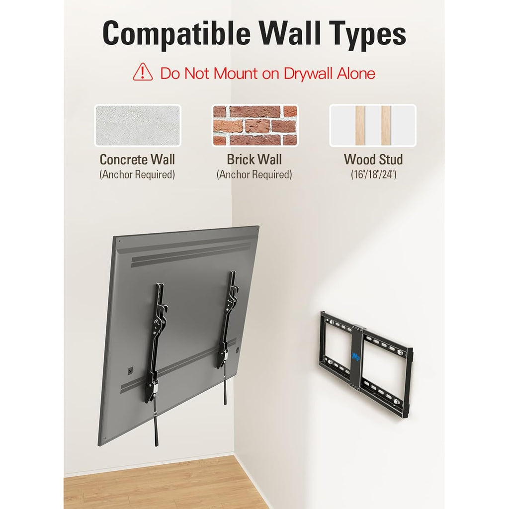 Mounting Dream TV Wall Mount for Most 37-75 Inch TVs up to 132lbs, Tilt TV Mount Fit 16", 18", 24" Studs, Max Vesa 600 x 400mm, Low Profile Flat Wall Mount TV Bracket, US-Based Customer Service