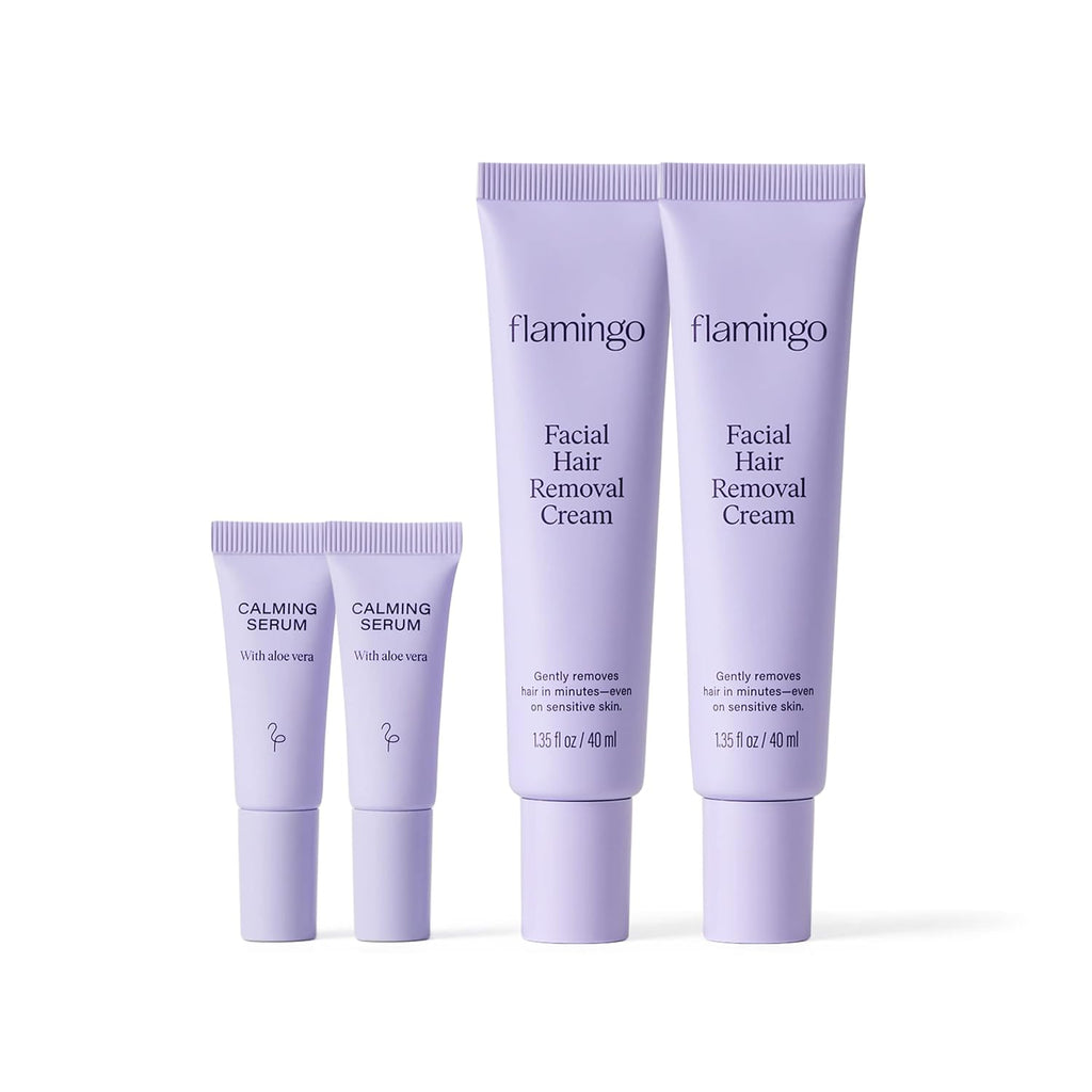 Flamingo Women's Facial Hair Removal Cream with Calming Serum - (2 Pack) 1.35 fl oz - Removes Hair from Chin, Upper Lip, and Sideburns