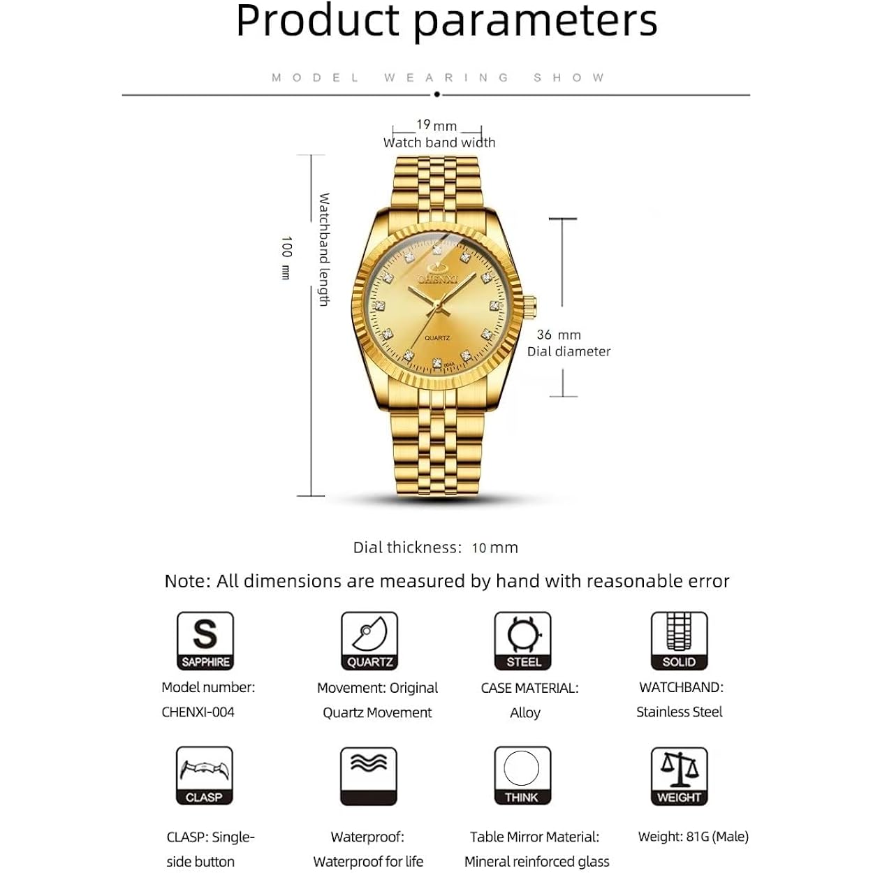 Dreaming Q&P Fq-043 Classic Golden Stainless Steel Male Female Crystals Quartz Wrist Watches For Man Woman Gold | Classic Golden, Male Female, Crystals, For Man Woman