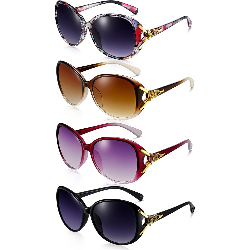 4 Pack Trendy Round Sunglasses For Women Men,Retro Cat Eye Oversized Sun Glasses Uv400 Protection For Outdoor