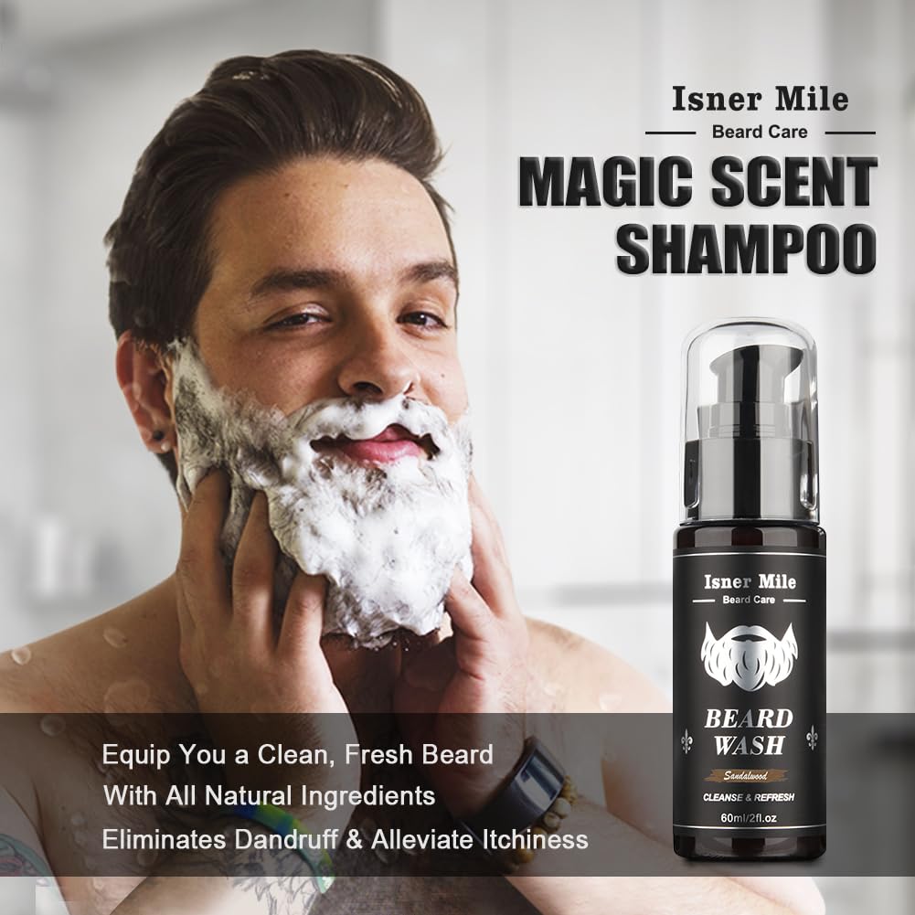 Isner Mile Beard Grooming Kit for Men Care: with Beard Oil Balm Wash Brush Comb & Straight Razor, Birthday Valentines Fathers Gifts for Men Him Boyfriend Husband Coworker, Christmas Stocking Stuffers