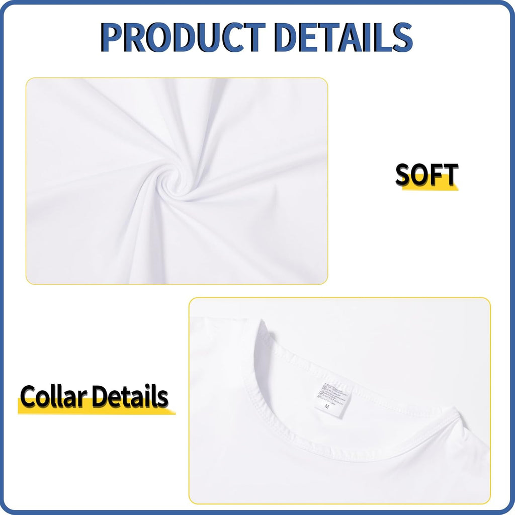 5 Pack White Polyester T-Shirts For Sublimation, Crew Neck, Short Sleeve