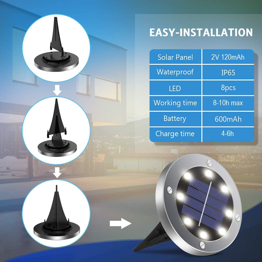 4.6Inch Solar Ground Lights 12Packs, Garden Solar Outdoor Waterproof Pathway Bright In-Ground Landscape Lights For Patio, Lawn, Yard, Driveway, Step And Walkway(White Light)