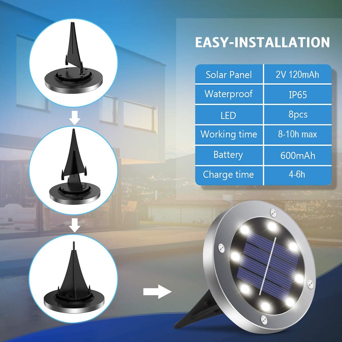 4.6Inch Solar Ground Lights 12Packs, Garden Solar Outdoor Waterproof Pathway Bright In-Ground Landscape Lights For Patio, Lawn, Yard, Driveway, Step And Walkway(White Light)