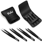 Pefei Tweezers Set - Professional Stainless Steel Tweezers for Eyebrows - Great Precision for Facial Hair, Splinter and Ingrown Hair Removal (Black)