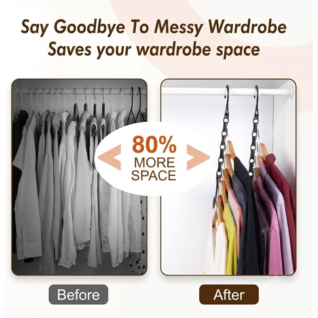 House Day 10 Pack Space Saving Hangers, Black, Premium Smart Hanger, Closet Organizers And Storage, Sturdy Cascading Hangers With 5 Holes For Heavy Clothes, College Dorm Room Essentials