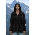 Women’S Western Fringe Suede Leather Jacket – Cowgirl Coat Beaded Epaulettes Southwestern Rodeo Style